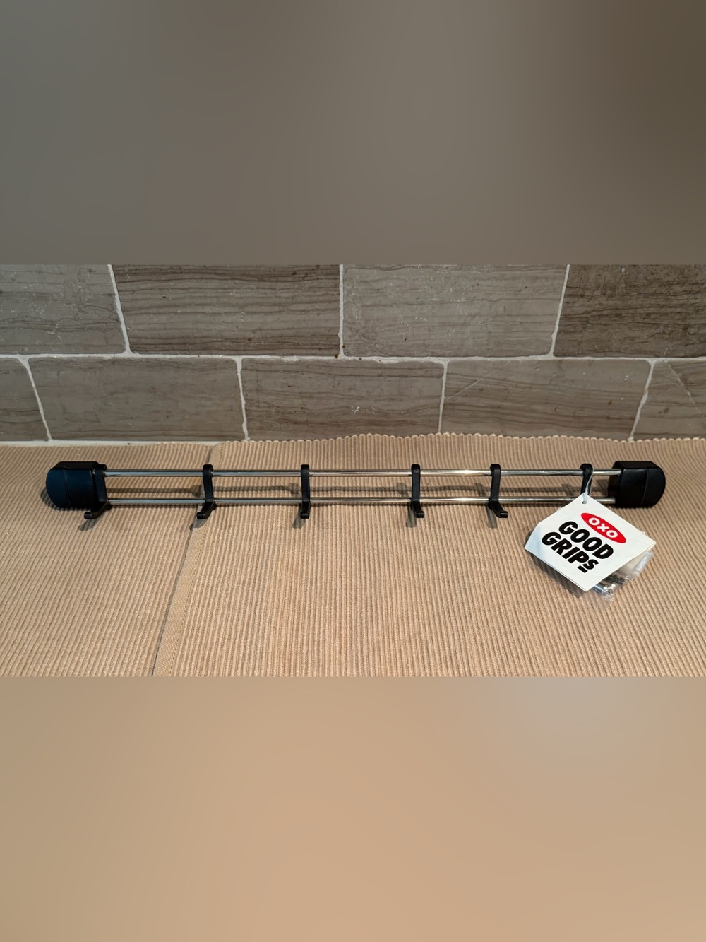 OXO Good Grips Wall Mounted Utensil Tool Rack 16.25” Chrome Black 5 Hooks NIP